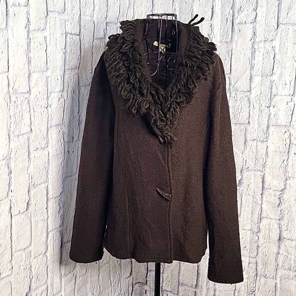 A GIANNETTI Wool Brown Looped Tassels Button‎ Front Women's Jacket Large